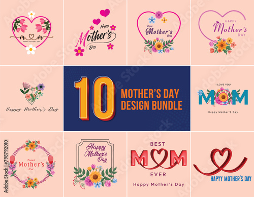 Happy Mother s Day Calligraphy abstract art background vector. Luxury minimal style wallpaper flower and botanical leaves  watercolor. Vector background for banner  and poster. 10 mothers day posts