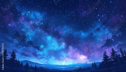 A breathtaking view of the night sky, filled with stars and a vibrant aurora borealis