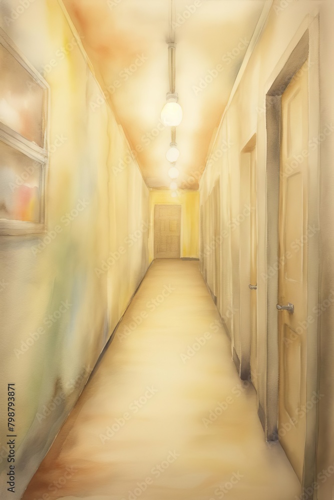 Backtoschool hallway watercolor, bustling backtoschool hallway watercolor