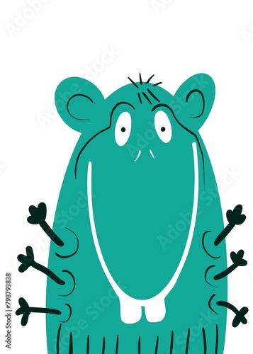 Cute monsters, green  cartoon isolated on white