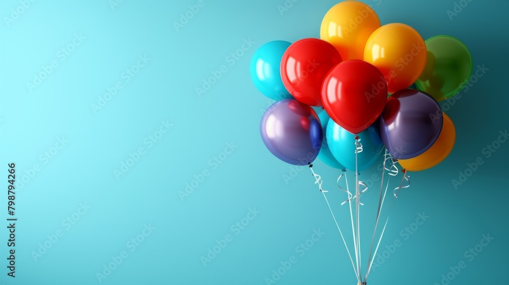 A bunch of colorful balloons floating against a blue background. A bunch of colorful balloons floating against a blue background.