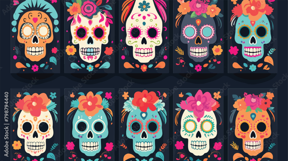 Day of dead greeting cards templates. Catrina symbo