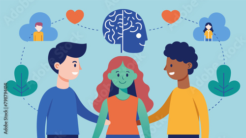The trust and support between a neurodivergent person and their neurotypical friend who always has their back and helps them navigate social. Vector illustration