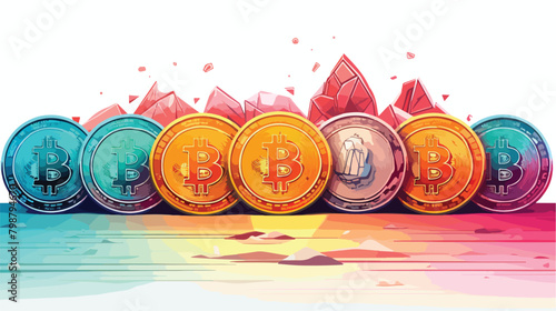 Banner with cryptocurrency coins drawn with contour photo