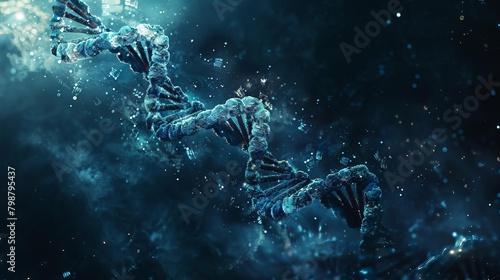 Blue glowing double helix representing DNA photo