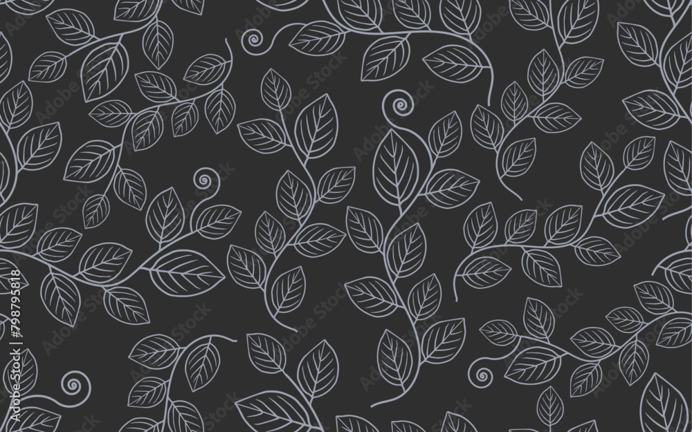 line art floral seamless pattern vintage black white leaf texture retro vector fabric textile paper print wallpaper background