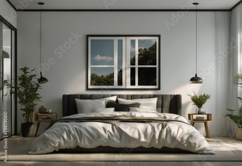 white cozy render interior 3d bedroom poster frame style Mockup Scandinavian © sandra