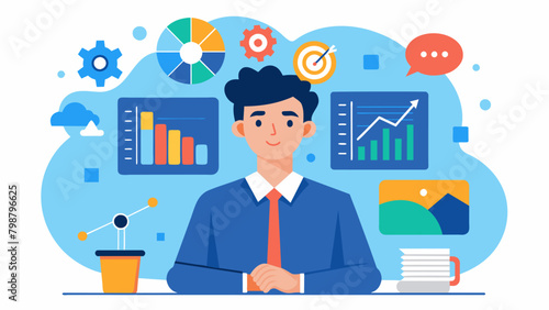 A neurodivergent entrepreneur pours over financial statements and market analysis charts determined to find the best way to grow their business and. Vector illustration