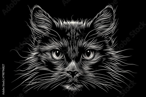 Cat face, clipart for decor isolated on black background. Creative design