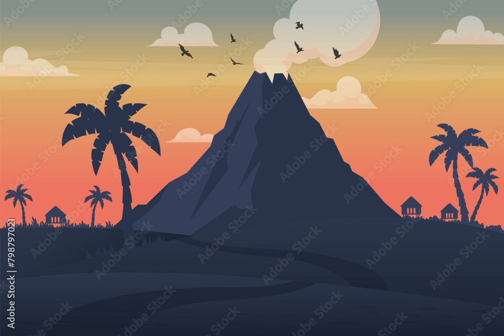 Volcano Beach - Landscape Illustration