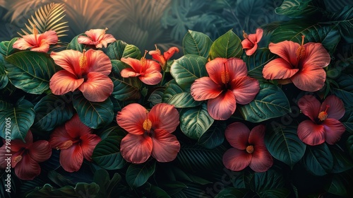 tropical leaves and flowers wallpaper background