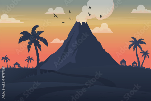 Volcano Beach - Landscape Illustration