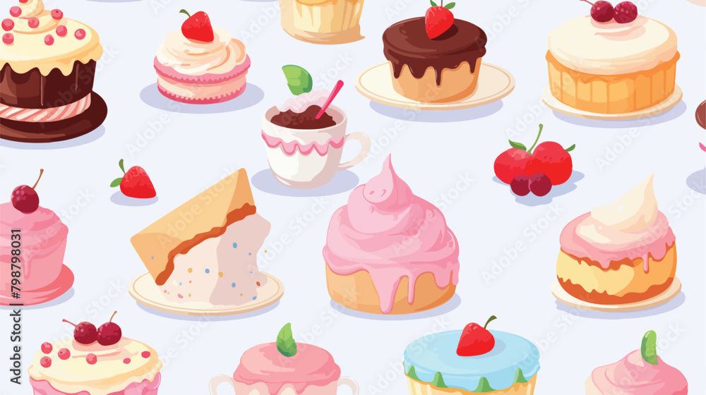 Desserts seamless pattern. Sweets and treats colorf