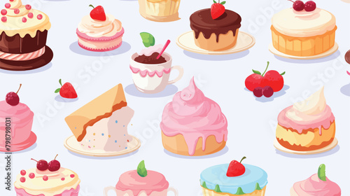Desserts seamless pattern. Sweets and treats colorf