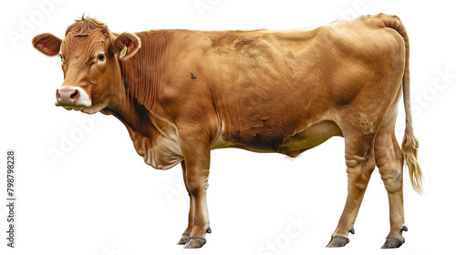 A brown cow on standing position, isolated on white background
