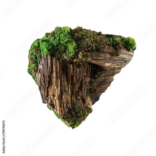 A floating green moss meadow on rock isolated on white background. This has clipping path.