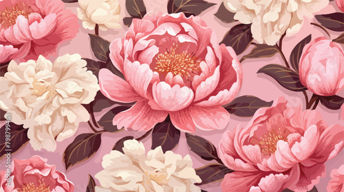 Beautiful detailed peonies seamless pattern. Hand d © iclute3