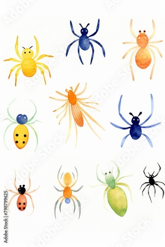 Halloween spiders watercolor, scary Halloween spiders watercolor © nattapon