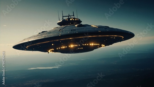 Alien Starship: UFO Hovering above Ocean Waters