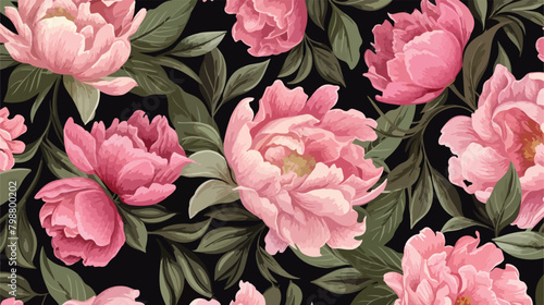 Beautiful floral seamless pattern with pink peonies