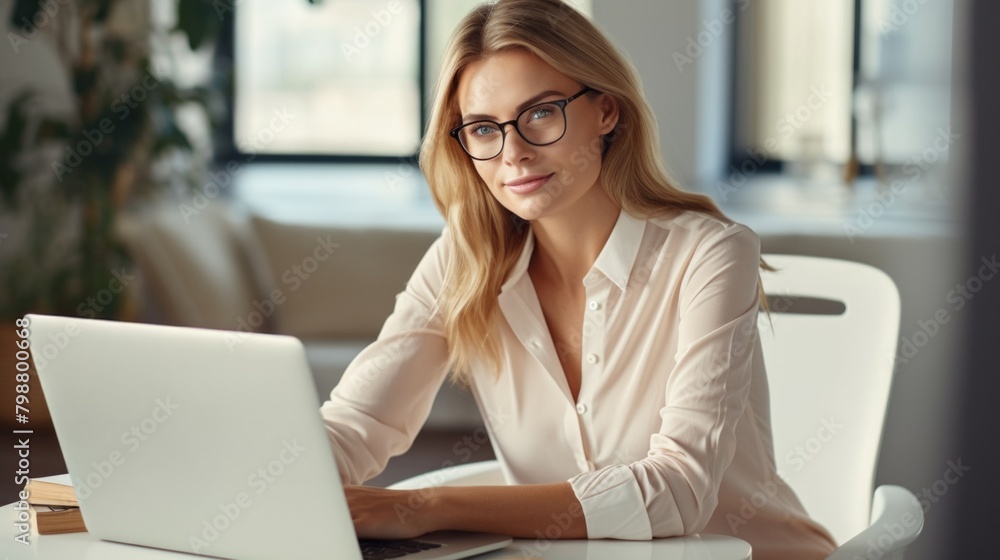 Pensive business woman noting idea for startup planning from web page on laptop computer, professional administrative manager making accountings of income using app on laptop in office interior Pensive business woman noting idea for startup planning from web page on laptop computer, professional administrative manager making accountings of income using app on laptop in office interior