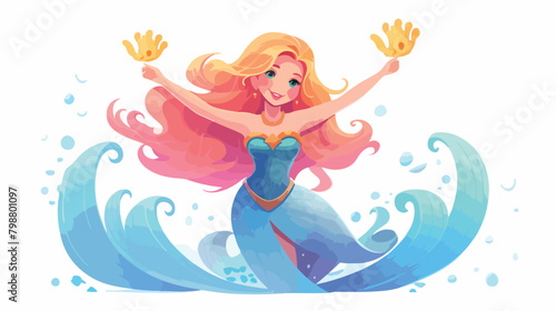 Beautiful mermaid with long blonde hair and fish ta