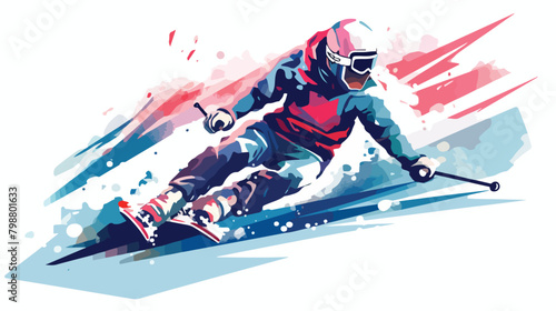 Disabled woman skier with amputated leg vector flat photo
