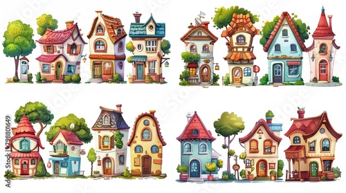  cute fairytale cartoon house clipart isolated on white background, quirky house , Generative Ai 