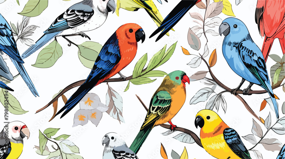 Beautiful seamless pattern with tropical birds and