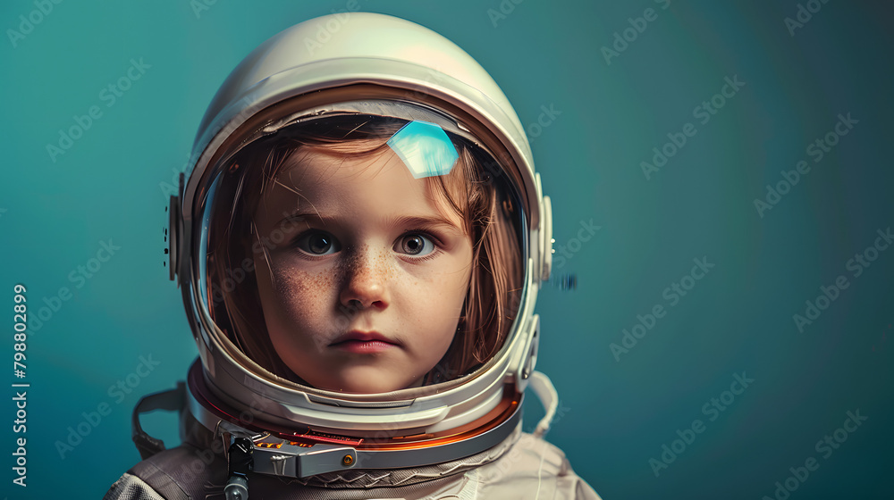 little girl wearing space helmet portarite little girl wearing space helmet portarite