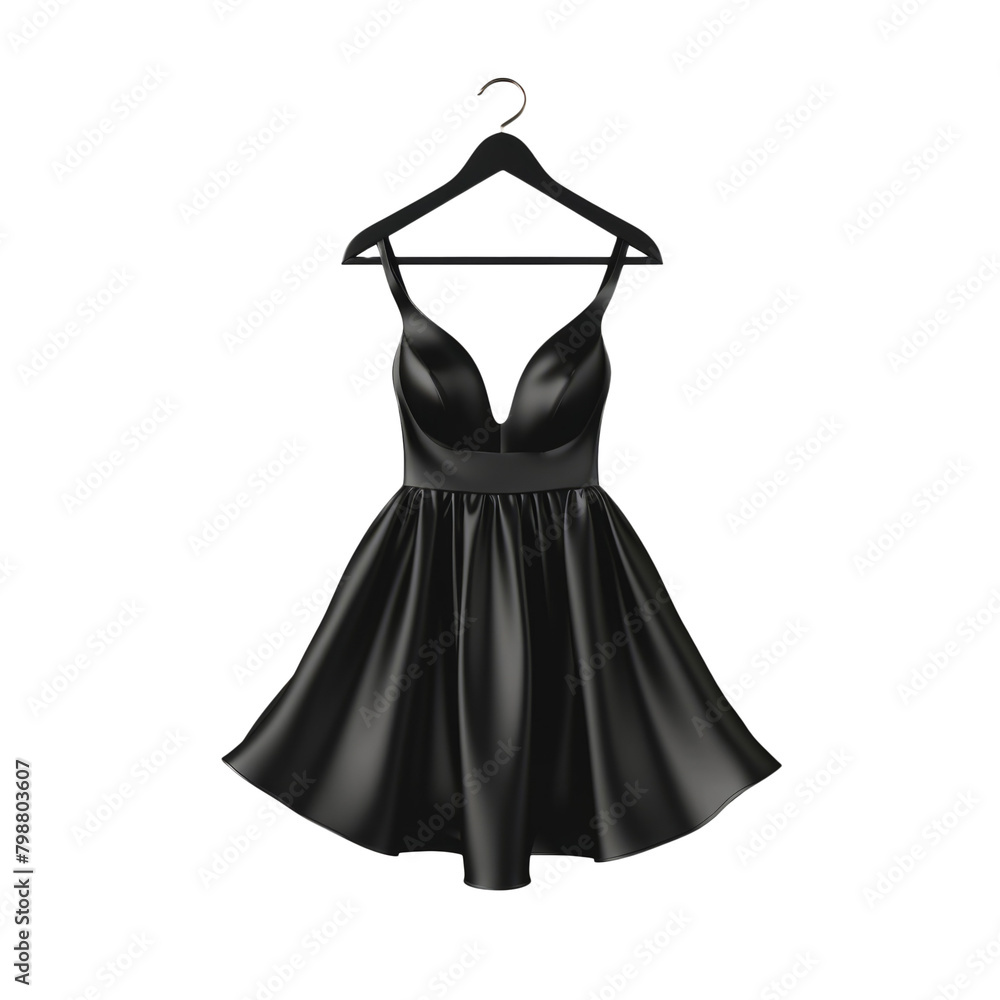 sleek black dress mockup on a minimalist hanger, floating on a white canvas. sleek black dress mockup on a minimalist hanger, floating on a white canvas.