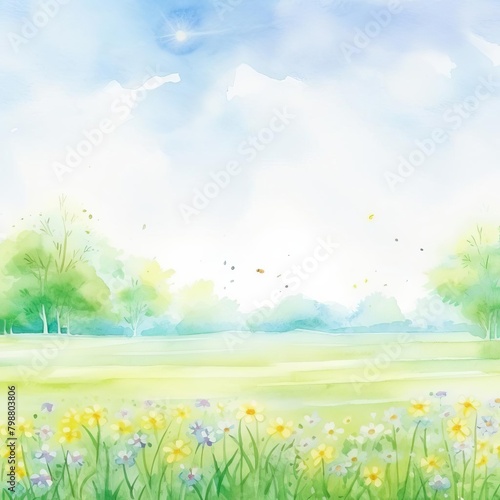 spring meadow watercolor  peaceful spring meadow watercolor