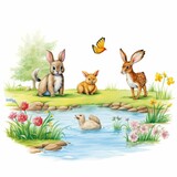spring wildlife watercolor, animated spring wildlife watercolor
