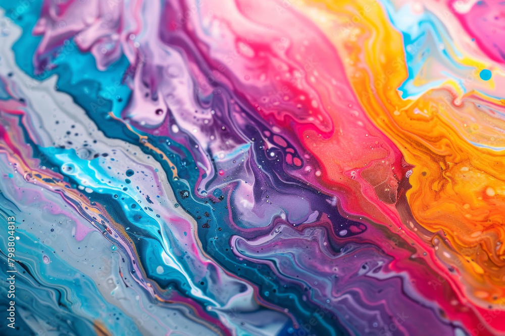 Textured surface of an acrylic pour painting, featuring colorful layers and fluid patterns. Acrylic pour painting textures offer a vibrant and artistic backdrop,