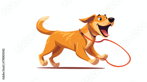 Dog pulling leash. Naughty stubborn doggy running.