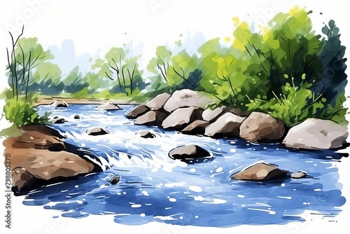 summer river watercolor  flowing summer river watercolor