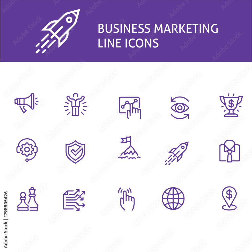 set of marketing line icons , business marketing vector icons