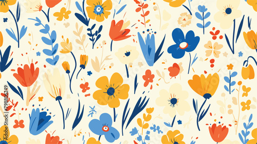 Doodle flowers pattern. Endless seamless background