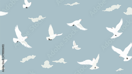 Birds in sky seamless pattern. Dove flock flying en