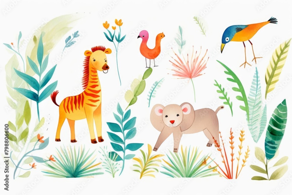 Naklejka premium tropical animals, colorful tropical animals