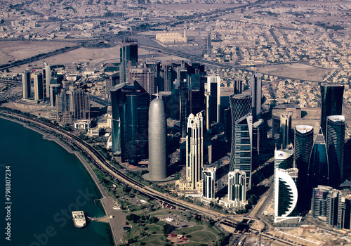 Aerial view of Doha, Middle East, Qatar, West Asia. photo