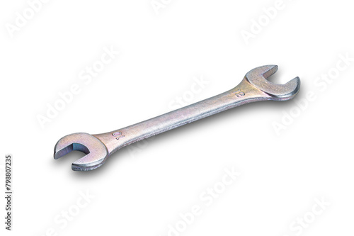 High angle view of open-ended wrench or spanner isolated on white background with clipping path. photo