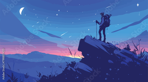 Dreamy hiker contemplating starry breathtaking sky