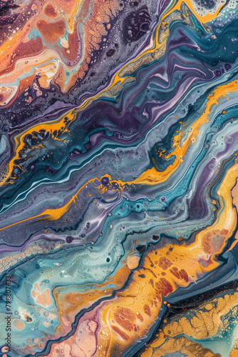 Textured surface of an acrylic pour painting, featuring colorful layers and fluid patterns. Acrylic pour painting textures offer a vibrant and artistic backdrop,