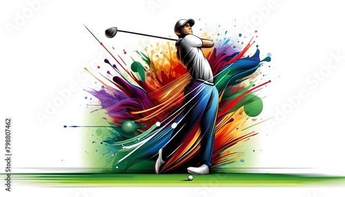 Abstract watercolor painting of a Golf Athlete