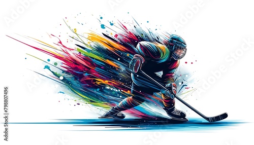 Abstract watercolor painting of a Hockey Athlete