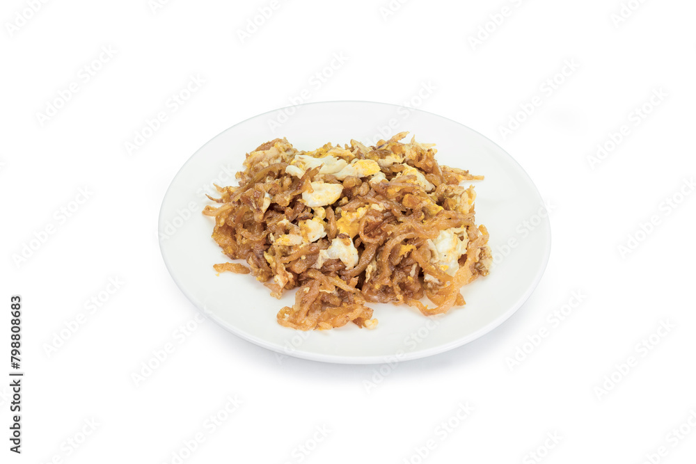 Stir fried salted turnip with egg isolated on white background,clipping path
