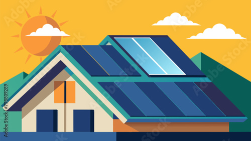 Solar panels on the roof provide renewable energy to power the homes appliances and reduce reliance on traditional energy sources.