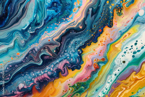 Textured surface of an acrylic pour painting, featuring colorful layers and fluid patterns. Acrylic pour painting textures offer a vibrant and artistic backdrop, photo