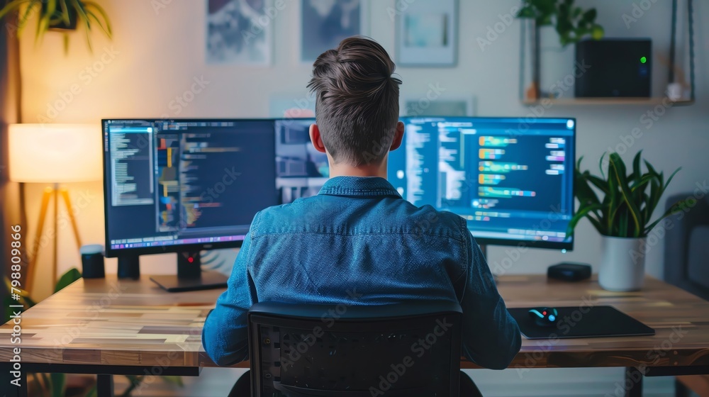 Digital nomad managing projects with futuristic tools in a minimalist remote workspace Digital nomad managing projects with futuristic tools in a minimalist remote workspace